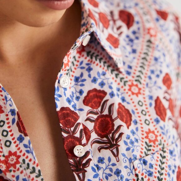 Boden linen shirt Ivory, Poppy Bloom 4P 4 petite - Picture 4 of 16
